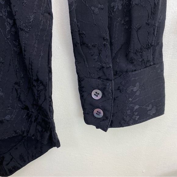Soft Surrounding Silky Jacquard Pin Tuck Blouse Black Long Sleeve Womens Size L - Picture 9 of 13